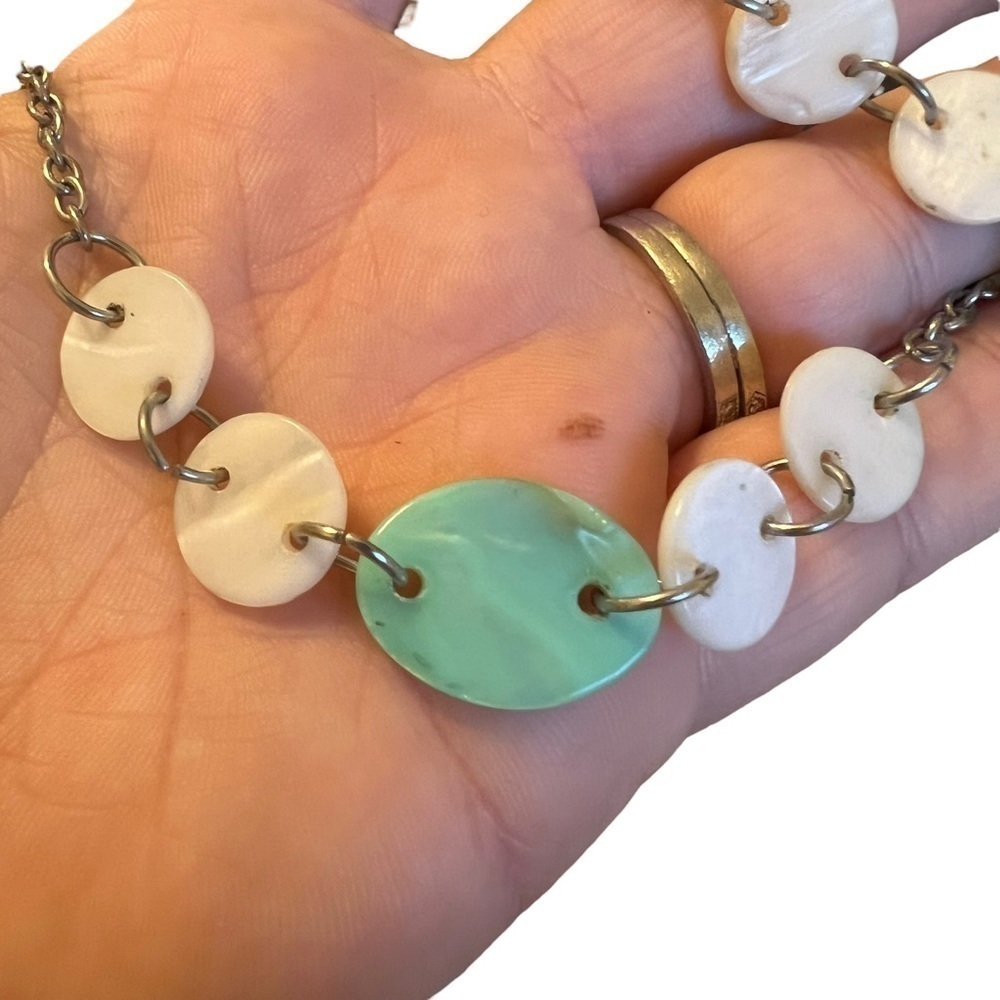 Silver Necklace Mint Green White Beads - Picture 6 of 6